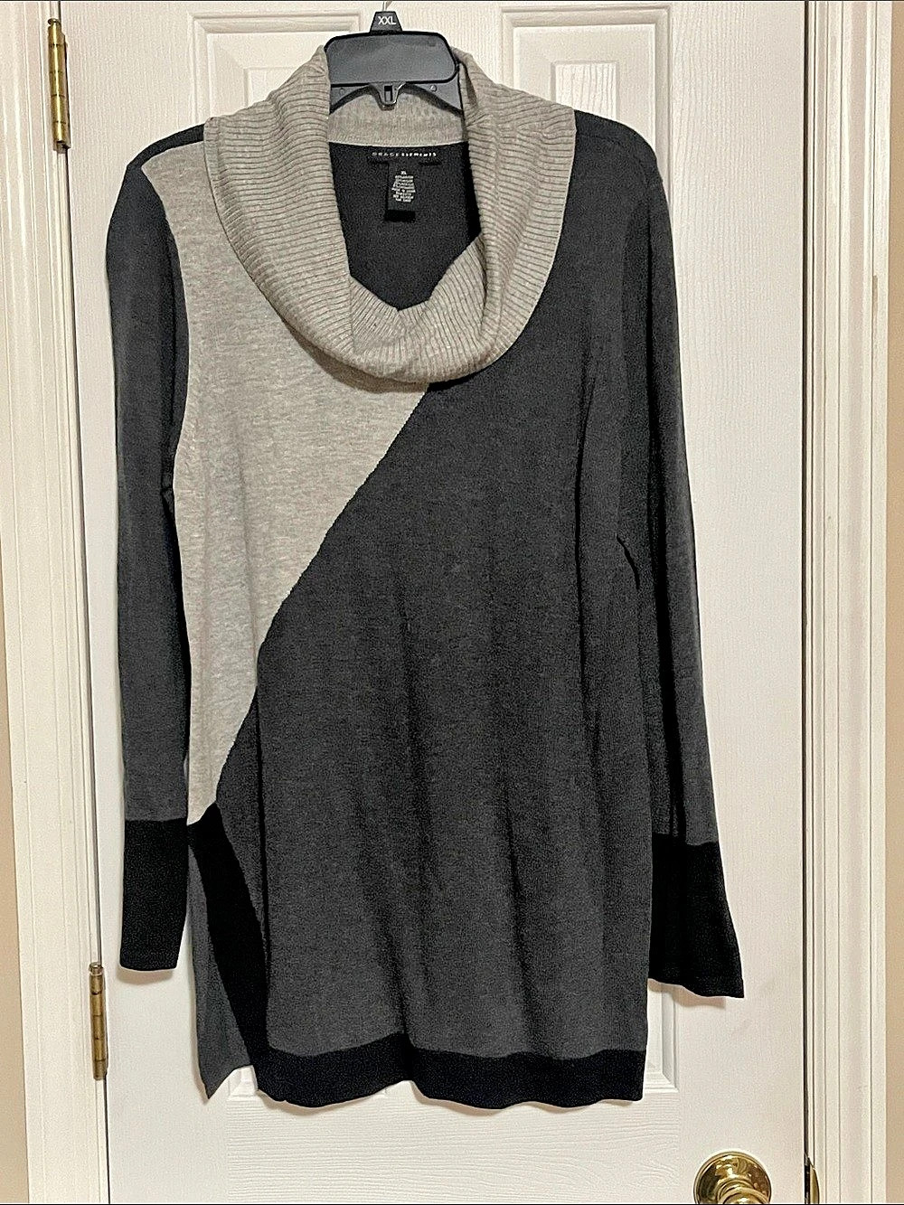 Color Block Cowl Neck Tunic in Black & Gray